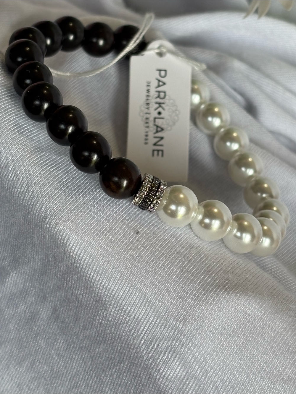 NWT Park Lane Noir Black and White Beaded Bracelet with Silver Accents - Picture 7 of 8